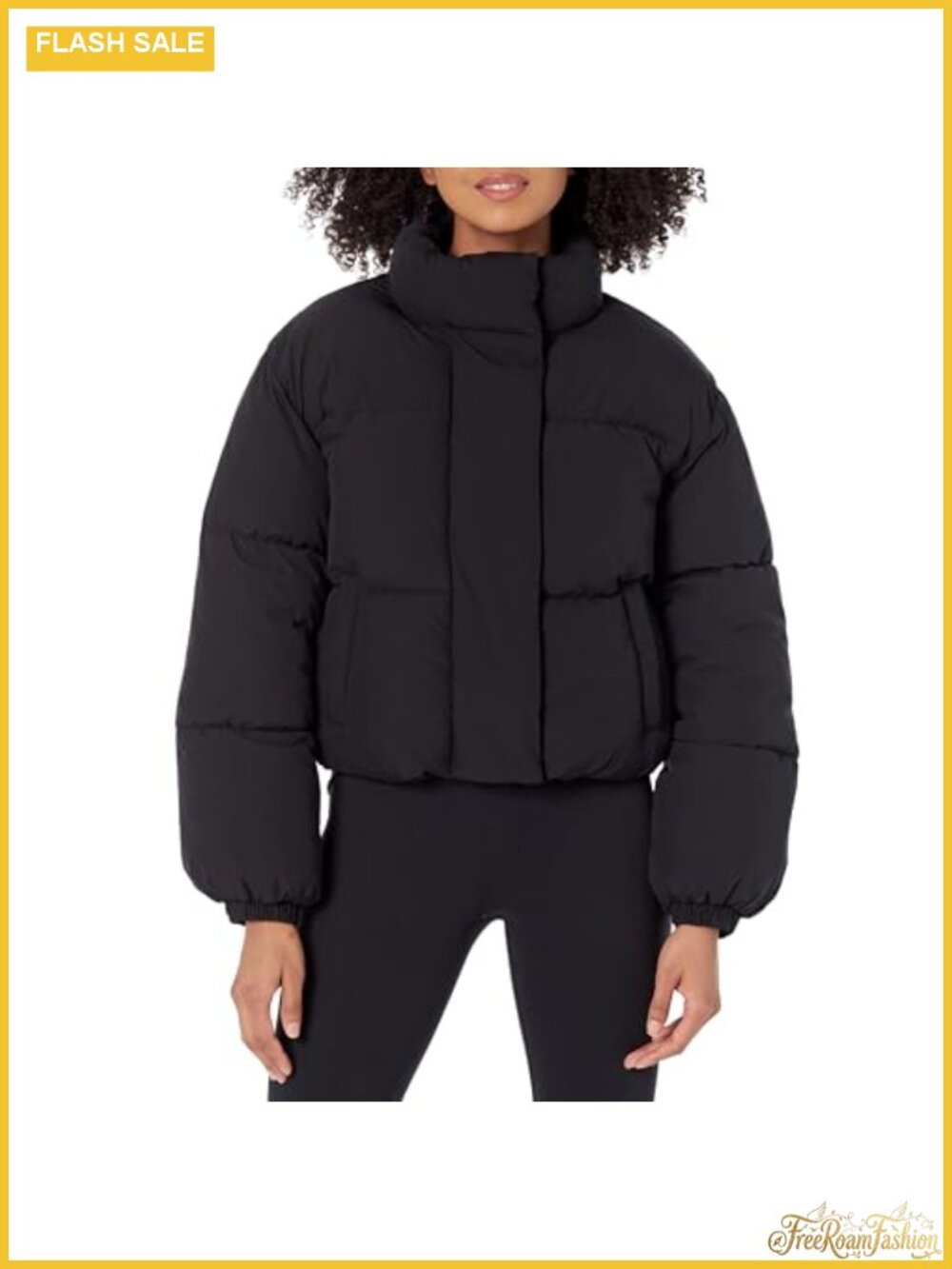 Relaxed Fit Cropped Full-Zip Puffer Jacket Snap Closure Quilted